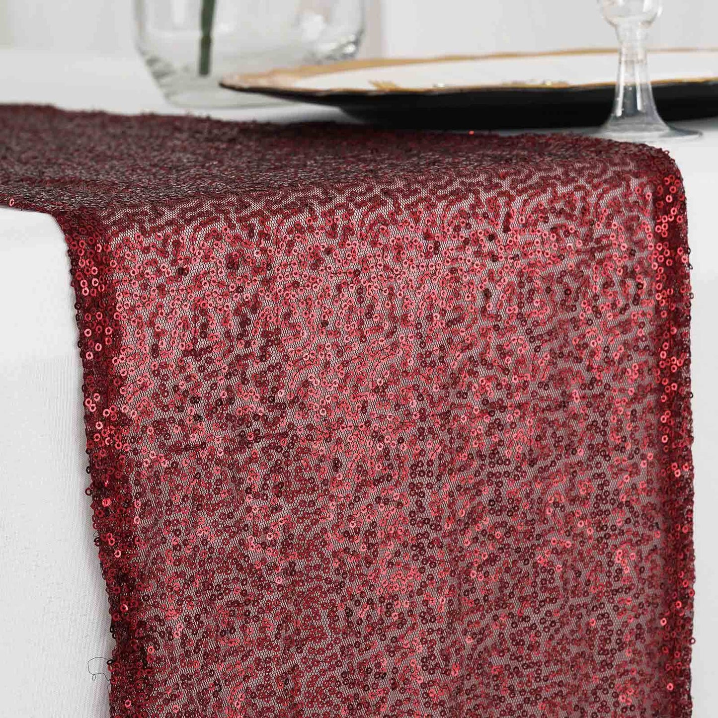 Sequin 12"x108" Table Runner Burgundy - Glittering Design Pro Linens