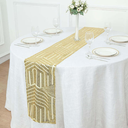 Sequin 12"x108" Table Runner Gold Diamond Glitz - Shimmering Event Decoration Pro Linens