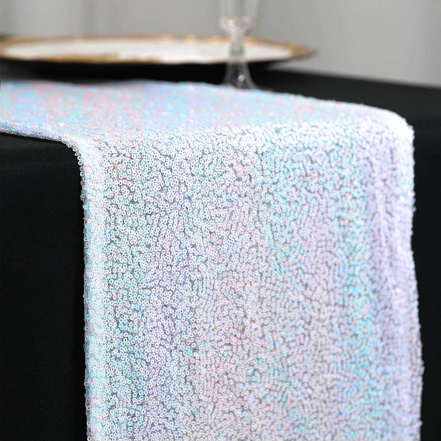 Sequin 12"x108" Table Runner Iridescent Blue - Glittering Design Pro Linens