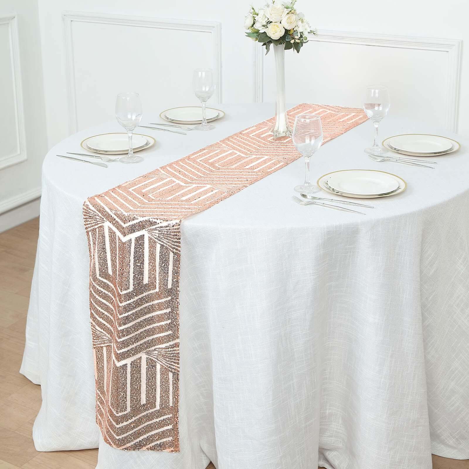 Sequin 12"x108" Table Runner Rose Gold - Diamond Glitz Design - Pro Linens