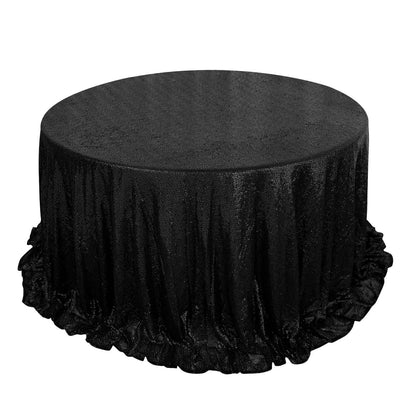 Sequin 132" Round Tablecloth Black - Seamless Dazzling Table Cover - Pro Linens