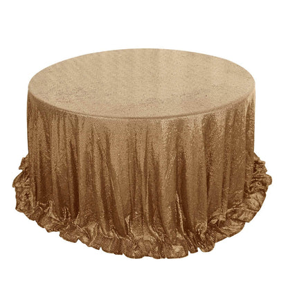 Sequin 132" Round Tablecloth Gold - Seamless Dazzling Design for Refined Events - Pro Linens