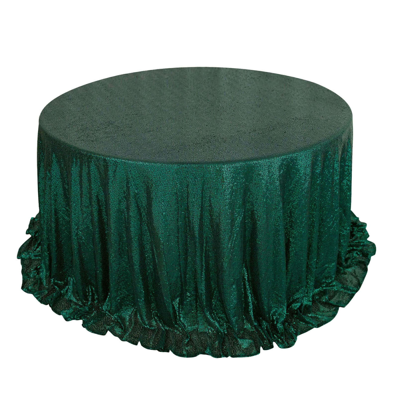 Sequin 132" Round Tablecloth Hunter Emerald Green - Seamless Dazzling Table Cover Pro Linens