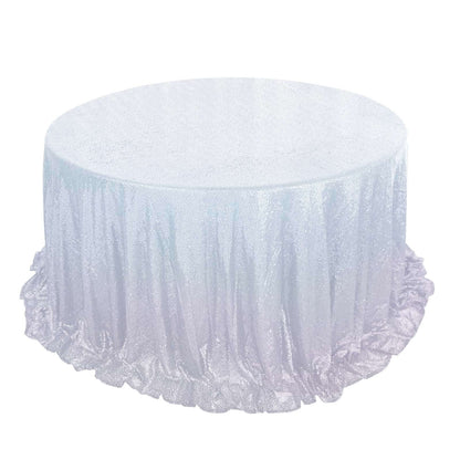 Sequin 132" Round Tablecloth Iridescent Blue - Seamless Dazzling Table Cover Pro Linens