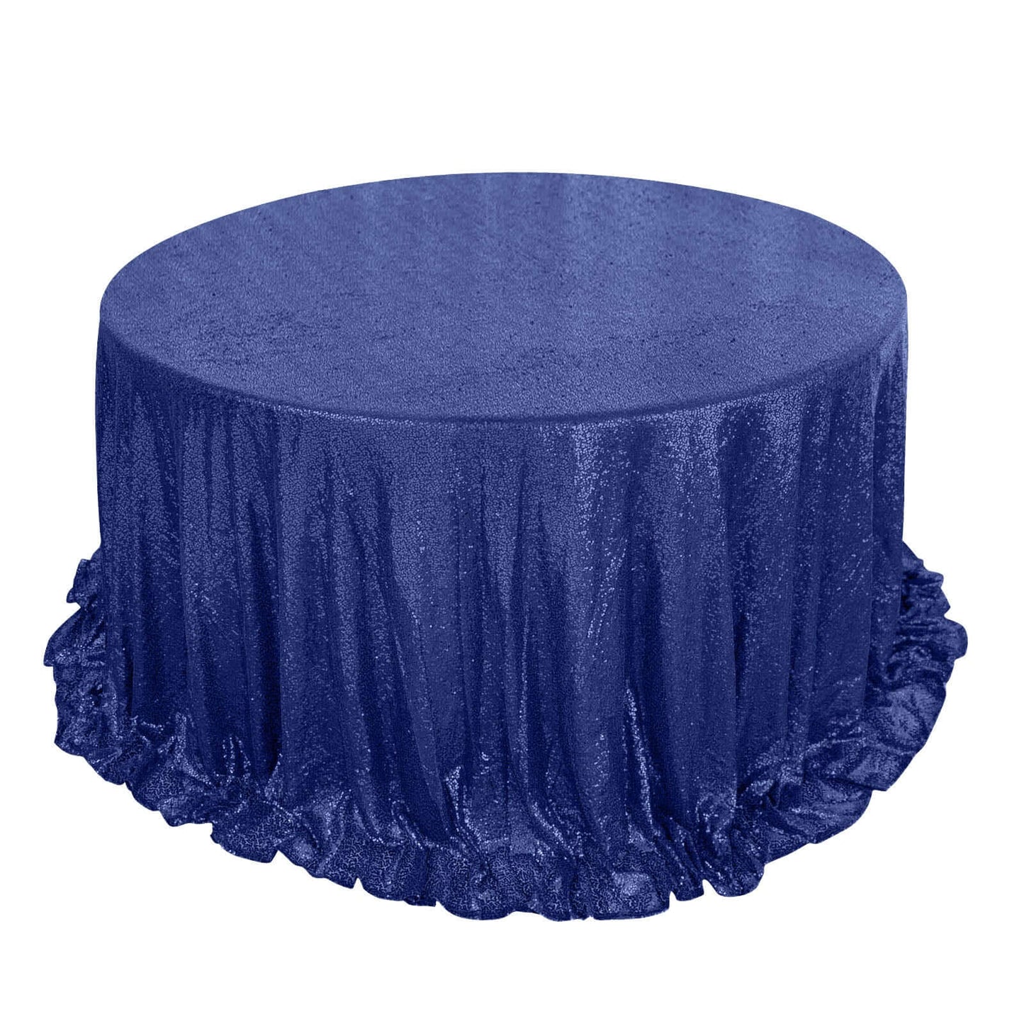 Sequin 132" Round Tablecloth Navy Blue - Seamless Dazzling Table Cover - Pro Linens