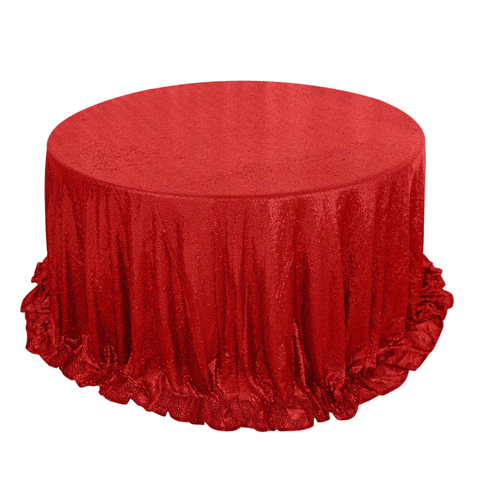 Sequin 132" Round Tablecloth Red - Seamless Dazzling Table Cover - Pro Linens