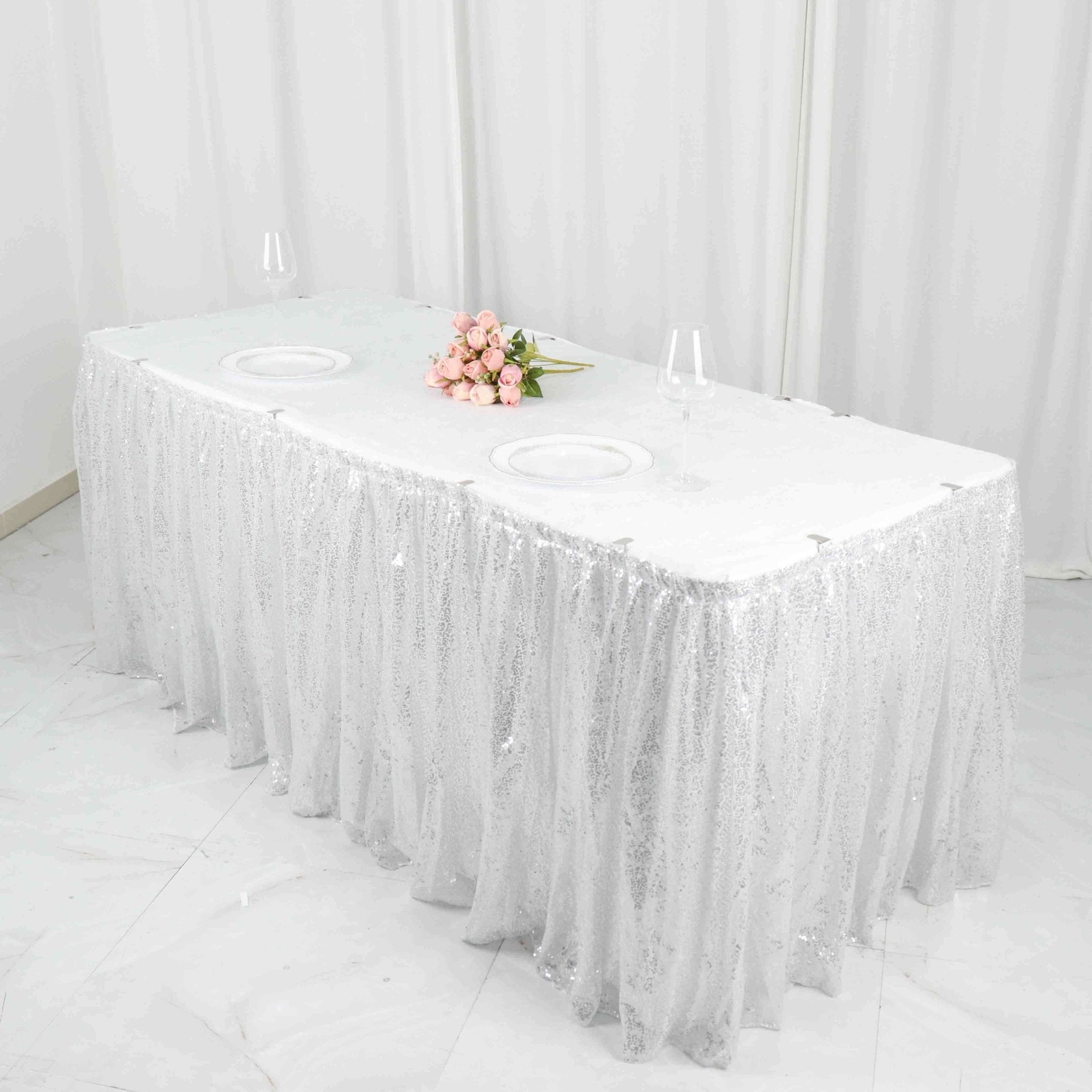 Sequin 17ft Table Skirt Silver Gold - Pleated Satin With Top Velcro Strip Pro Linens