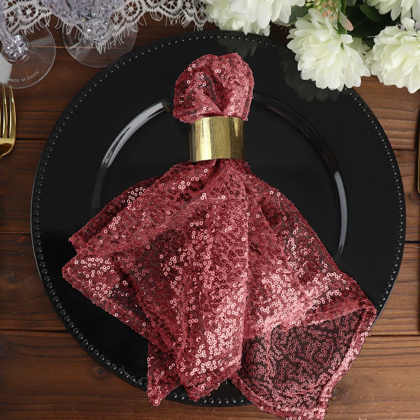 Sequin 20"x20" Napkin Burgundy - Shimmering Dinner Napkin Pro Linens