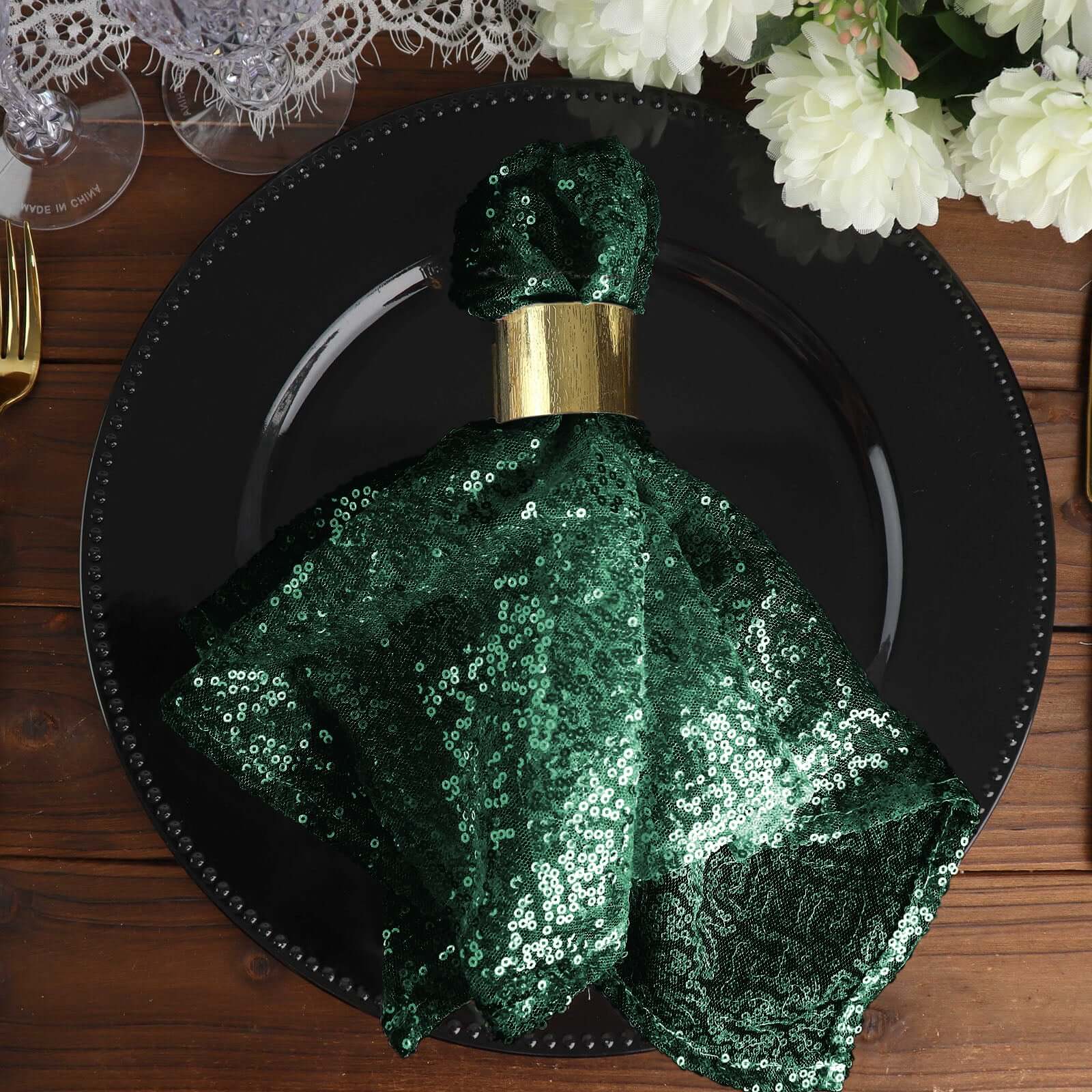 Sequin 20"x20" Napkin Hunter Emerald Green - Shimmering Dinner Napkin Pro Linens