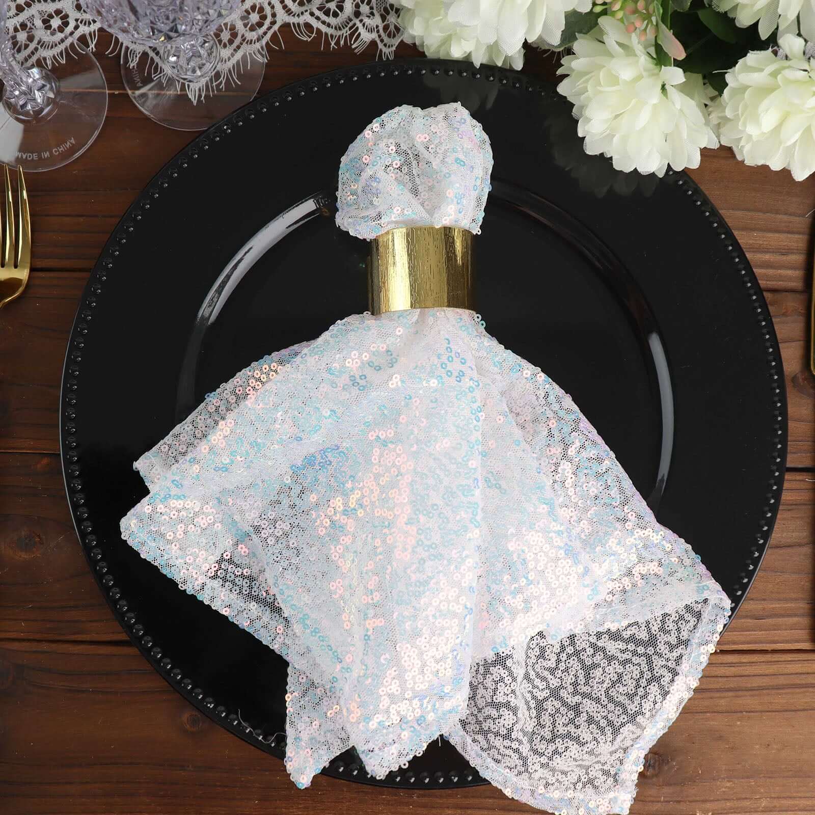 Sequin 20"x20" Napkin Iridescent Blue - Shimmering Dinner Napkin Pro Linens