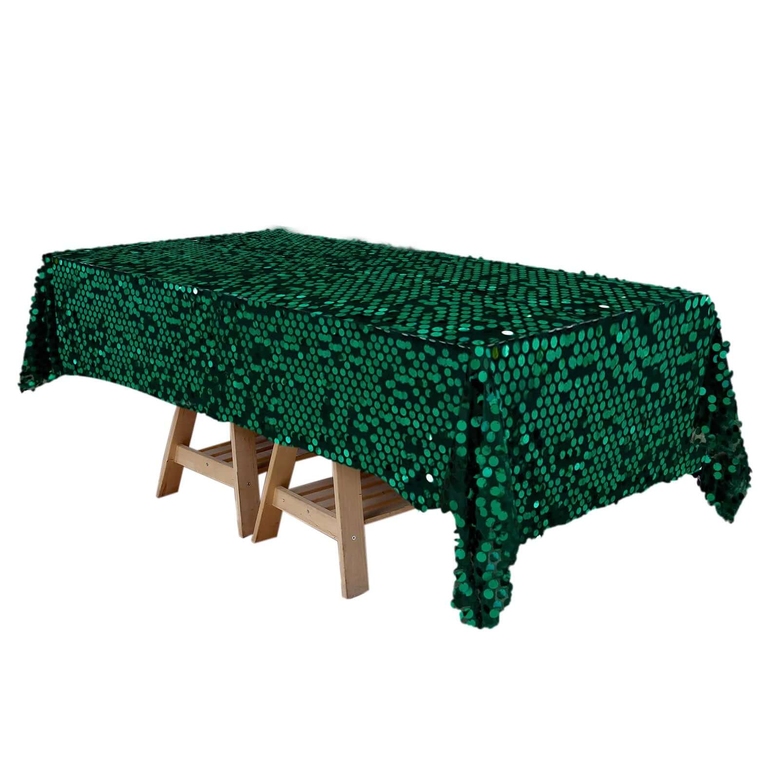 Sequin 60"x102" Rectangle Tablecloth Hunter Emerald Green - Big Payette Design for Modern Gatherings Pro Linens