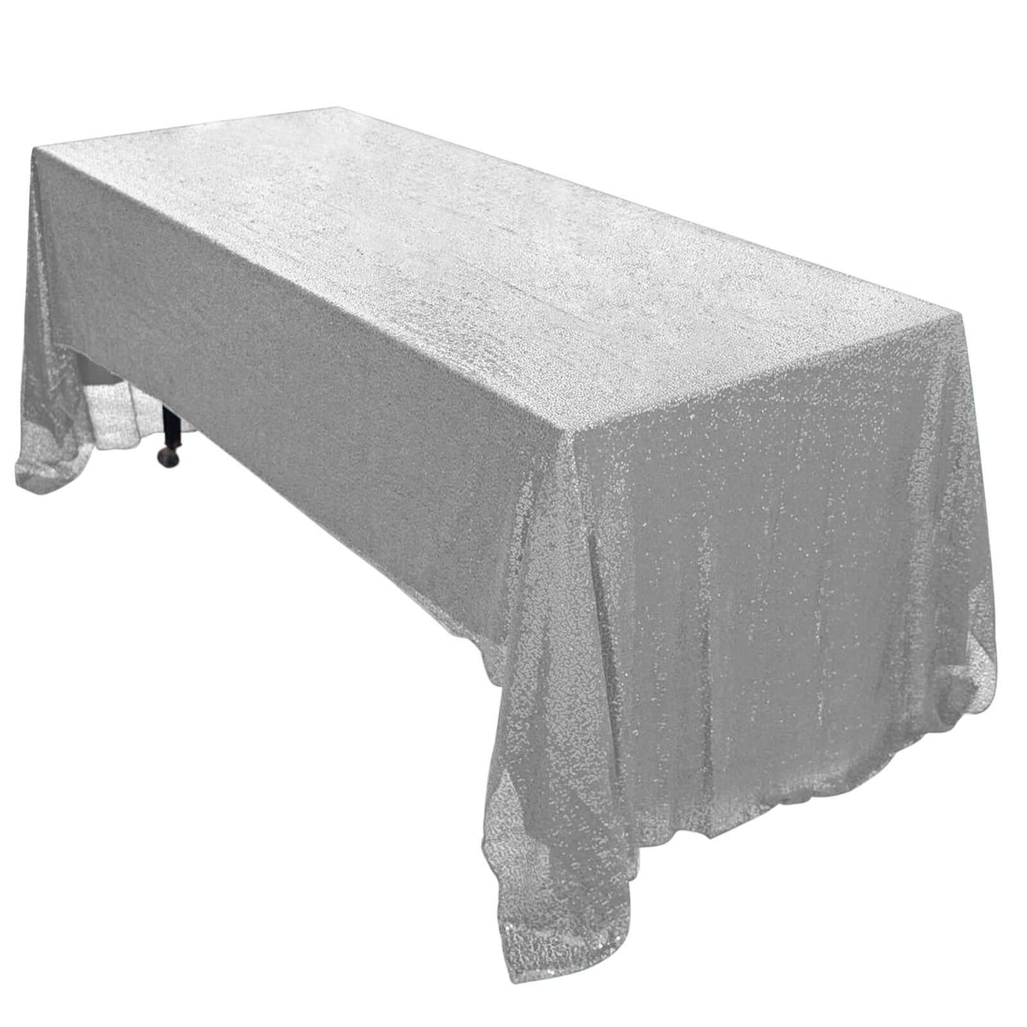 Sequin 60"x126" Rectangle Tablecloth Silver - Glittering Finish Table Cover - Pro Linens