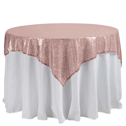 Sequin 60"x60" Table Overlay Square Tablecloth Blush - Luxe Wedding Table Topper Pro Linens