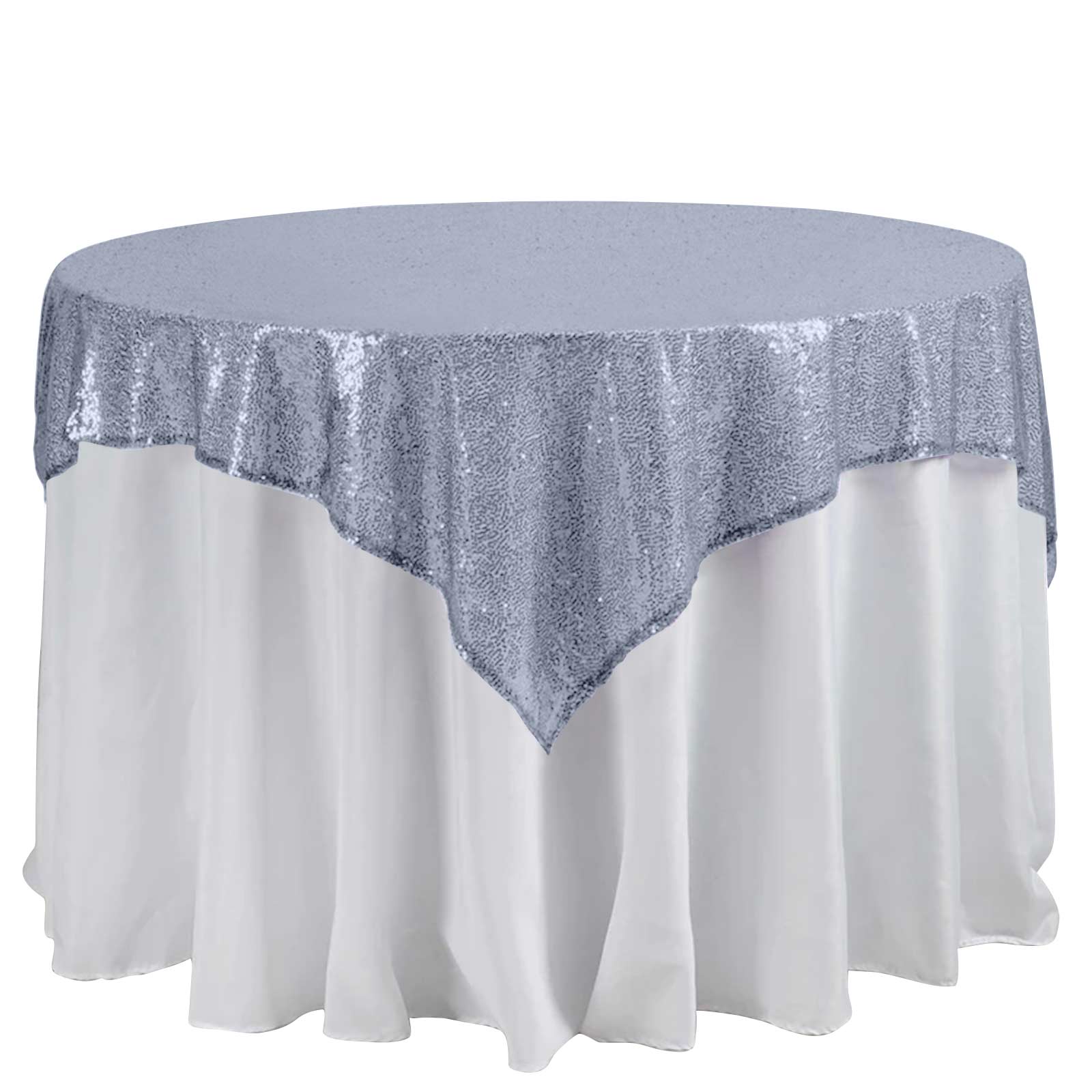 Sequin 60"x60" Table Overlay Square Tablecloth Dusty Blue - Luxe Wedding Table Topper Pro Linens