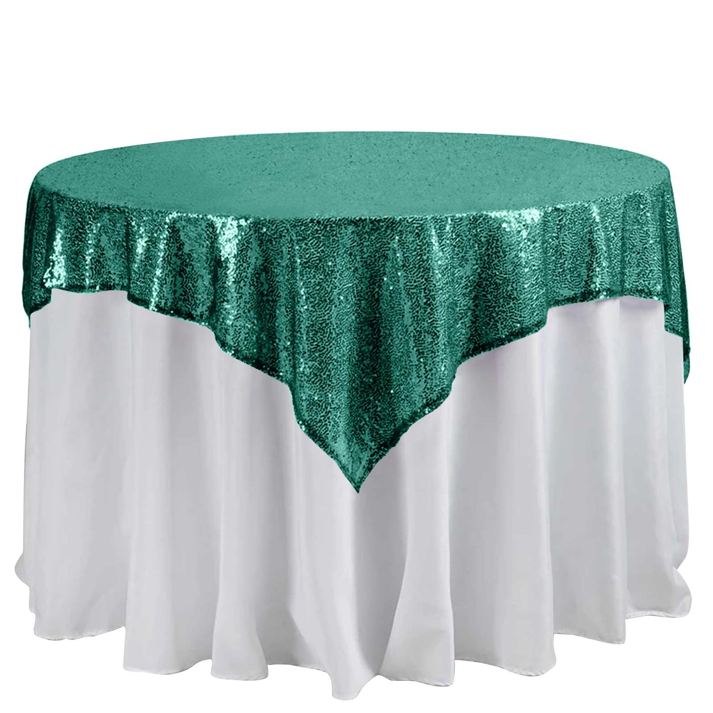 Sequin 60"x60" Table Overlay Square Tablecloth Hunter Emerald Green - Luxe Wedding Table Topper Pro Linens