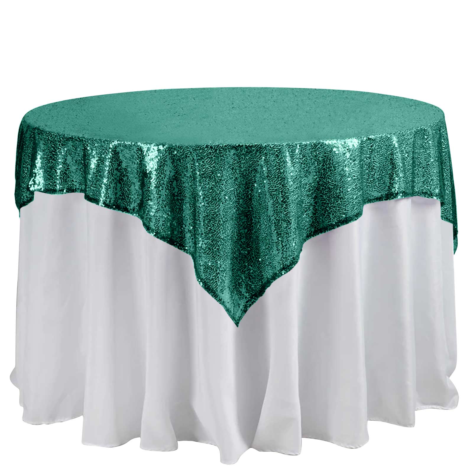 Sequin 60"x60" Table Overlay Square Tablecloth Hunter Emerald Green - Luxe Wedding Table Topper Pro Linens