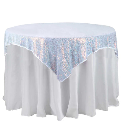 Sequin 60"x60" Table Overlay Square Tablecloth Irisdescent Blue - Luxe Wedding Table Topper Pro Linens