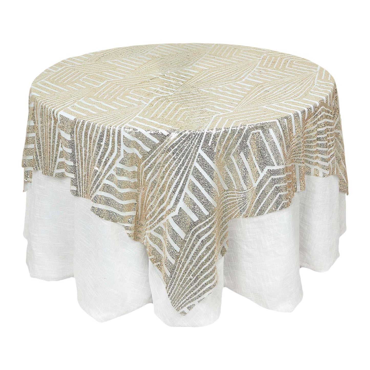 Sequin 72" Table Overlay Square Tablecloth Champagne - Diamond Glitz Table Cover Pro Linens