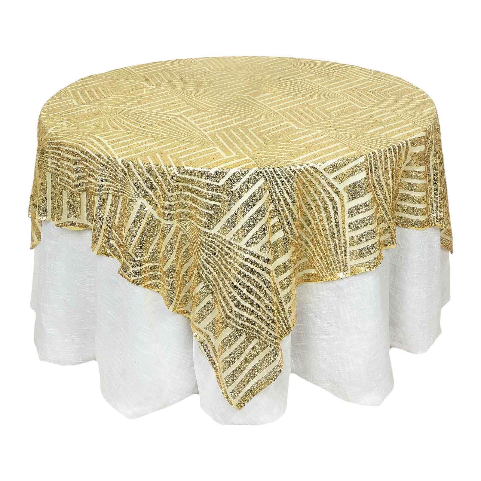 Sequin 72" Table Overlay Square Tablecloth Gold with Diamond Glitz Design - Perfect for Luxe Events Pro Linens