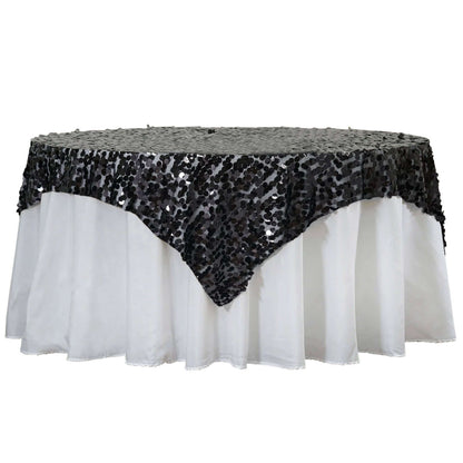 Sequin 72"x72" Table Overlay Square Tablecloth Black - Big Payette Table Cover Pro Linens