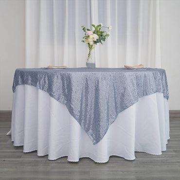 Sequin 72"x72" Table Overlay Square Tablecloth Dusty Blue - Sparkly Table Cover Pro Linens