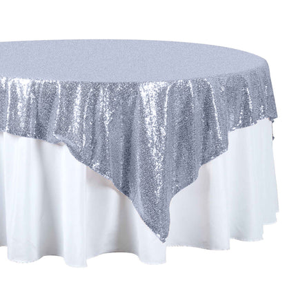 Sequin 72"x72" Table Overlay Square Tablecloth Dusty Blue - Sparkly Table Cover Pro Linens