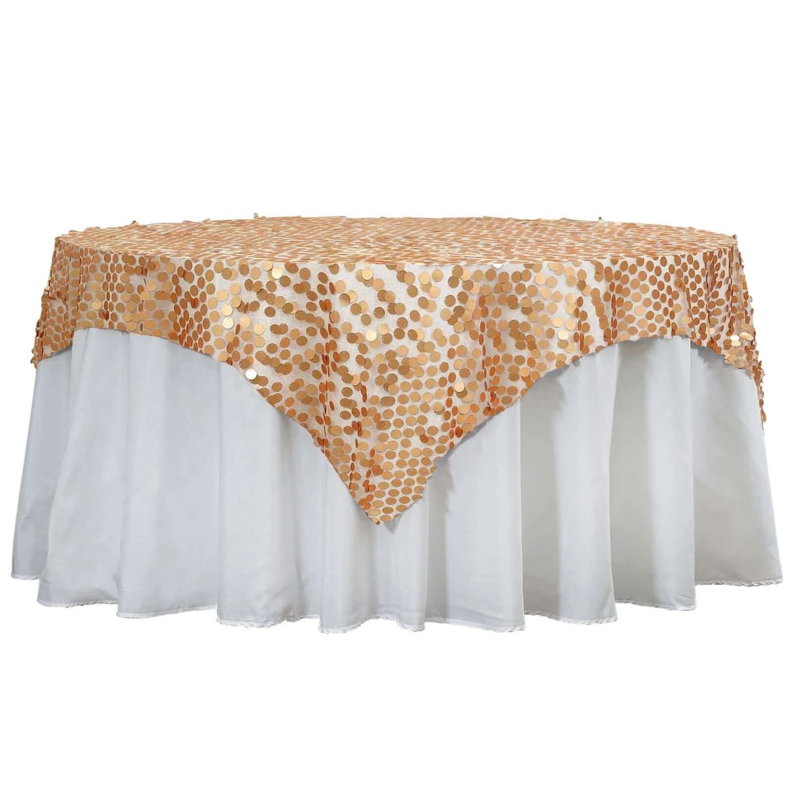 Sequin 72"x72" Table Overlay Square Tablecloth Matte Champagne - Big Payette Table Cover Pro Linens