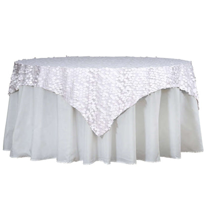 Sequin 72"x72" Table Overlay Square Tablecloth White - Big Payette Design for Classy Celebrations Pro Linens