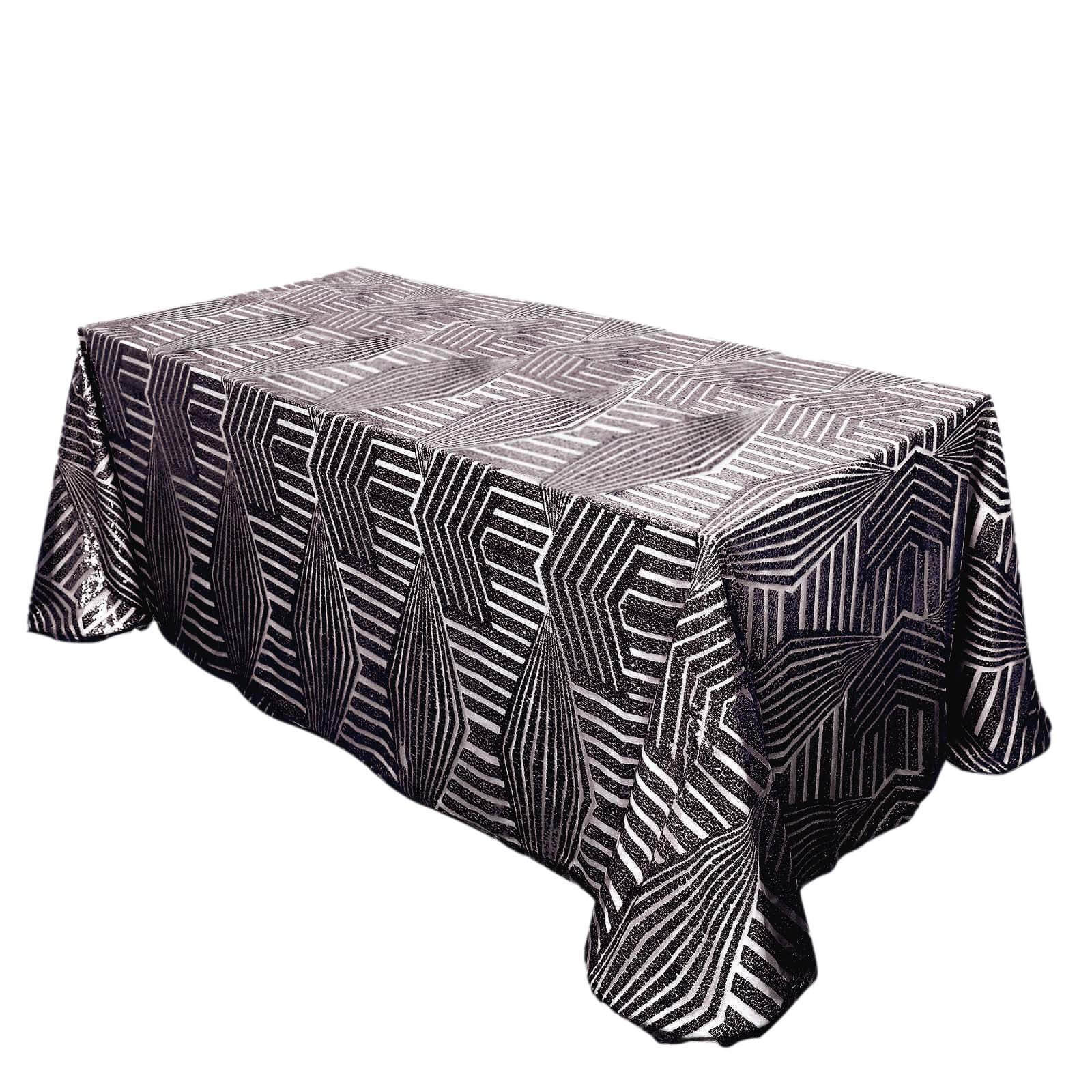 Sequin 90"x132" Rectangle Tablecloth Black - Seamless Diamond Table Cover - Pro Linens