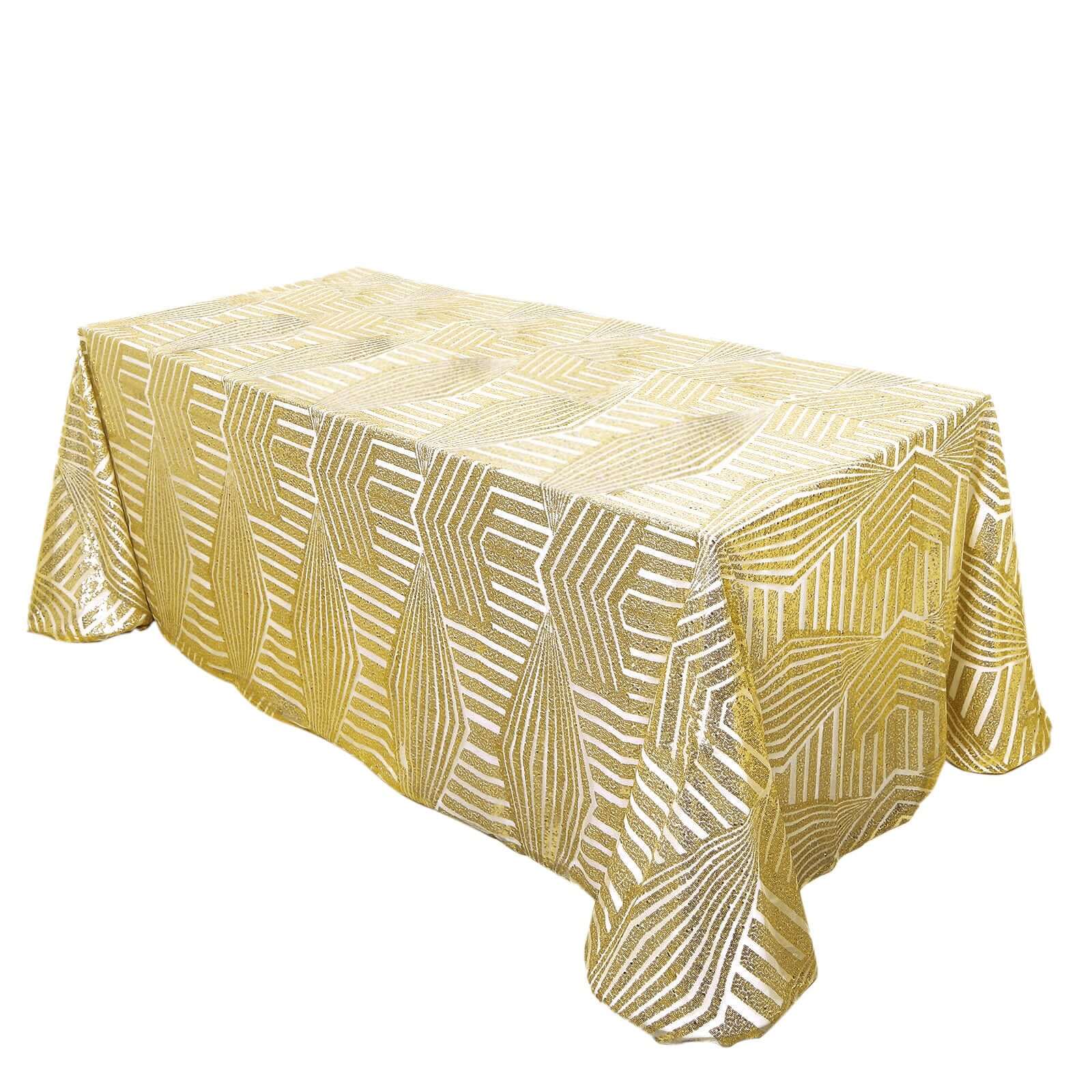 Sequin 90"x132" Rectangle Tablecloth Gold - Seamless Diamond Design for Upscale Events - Pro Linens