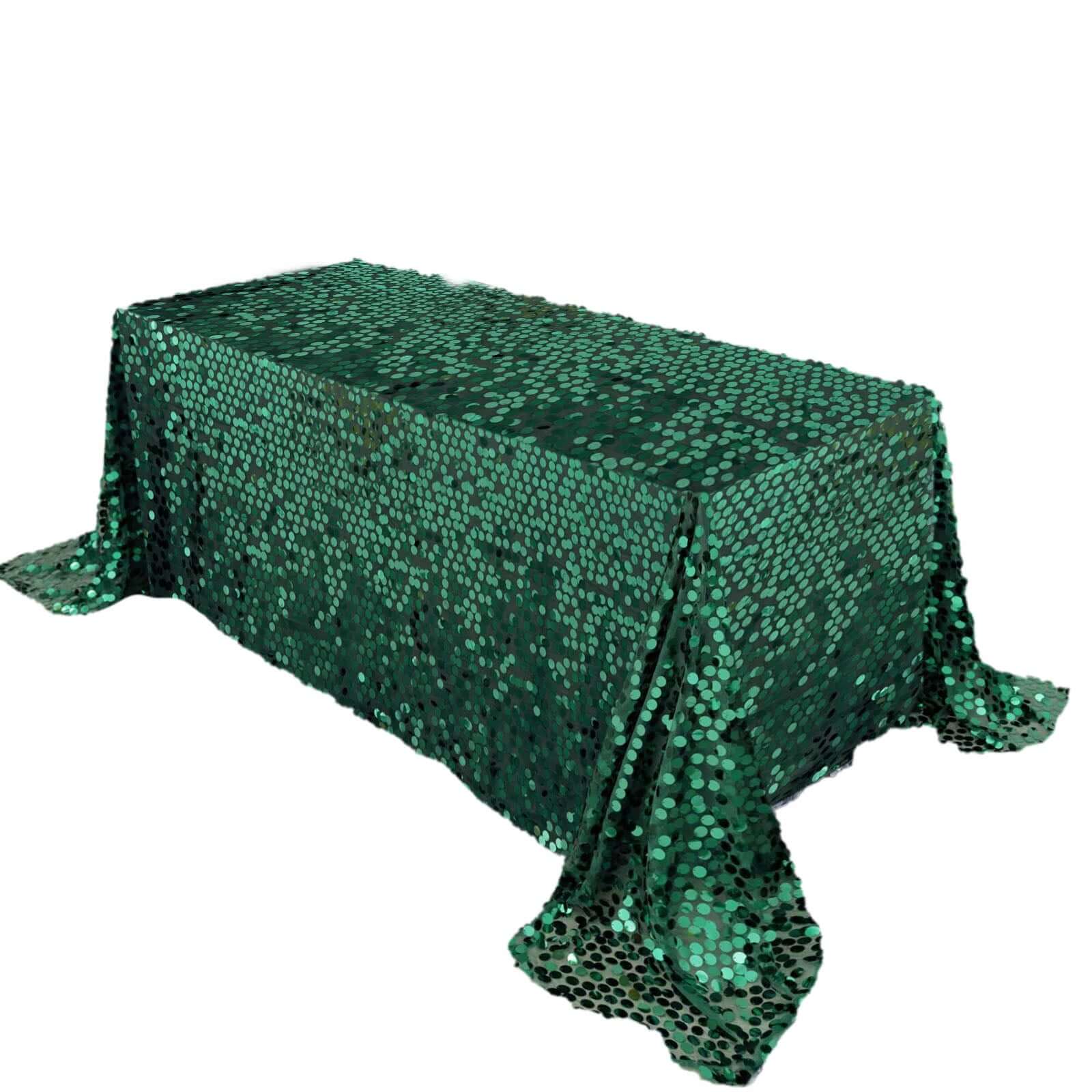 Sequin 90"x132" Rectangle Tablecloth Hunter Emerald Green - Seamless Big Payette Table Cover Pro Linens