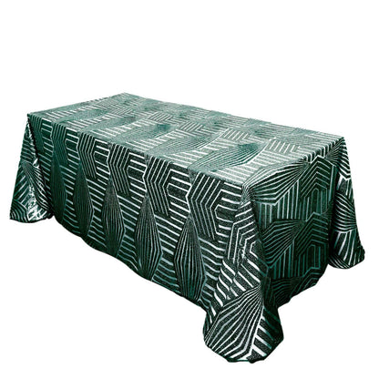 Sequin 90"x132" Rectangle Tablecloth Hunter Emerald Green - Seamless Diamond Table Cover - Pro Linens