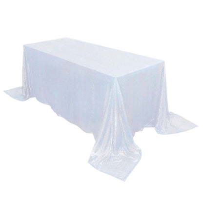 Sequin 90"x132" Rectangle Tablecloth Iridescent Blue - Seamless Sparkly Table Cover Pro Linens