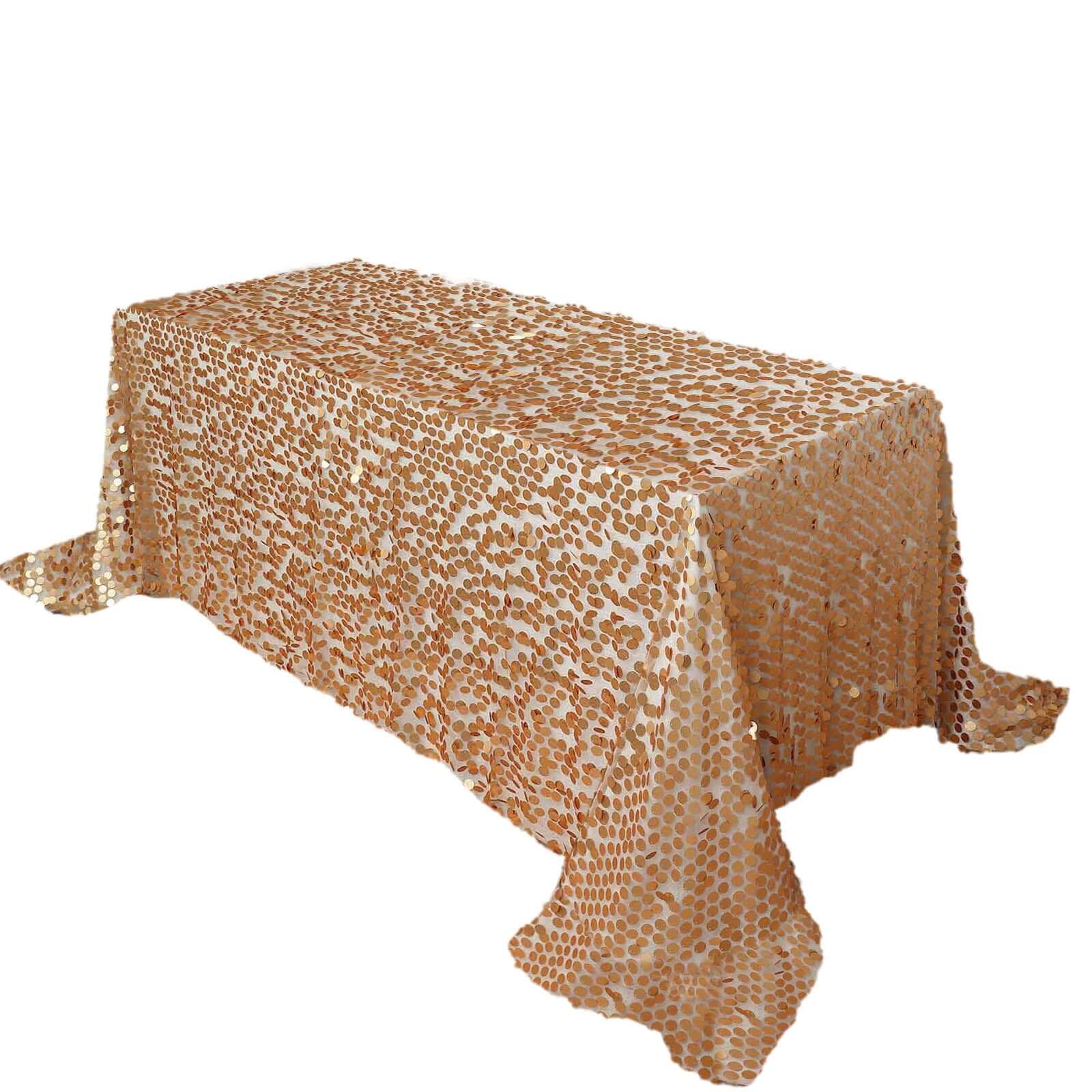 Sequin 90"x132" Rectangle Tablecloth Matte Champagne - Seamless Big Payette Table Cover Pro Linens