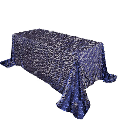 Sequin 90"x132" Rectangle Tablecloth Navy Blue - Seamless Big Payette Table Cover - Pro Linens