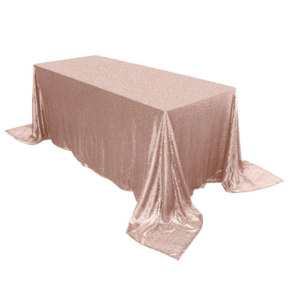 Sequin 90"x132" Rectangle Tablecloth Rose Gold - Seamless Sparkly Table Cover - Pro Linens