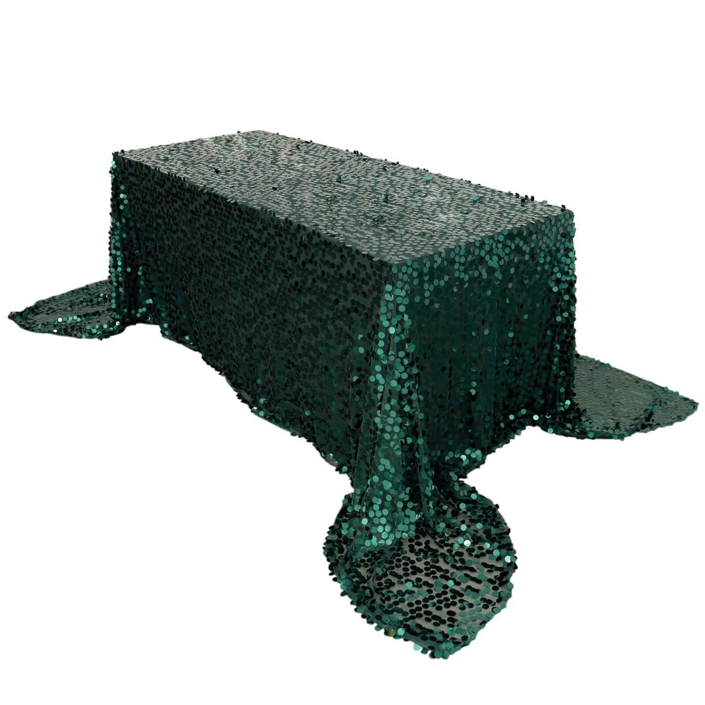 Sequin 90"x156" Rectangle Tablecloth Hunter Emerald Green - Seamless Big Payette Table Cover Pro Linens