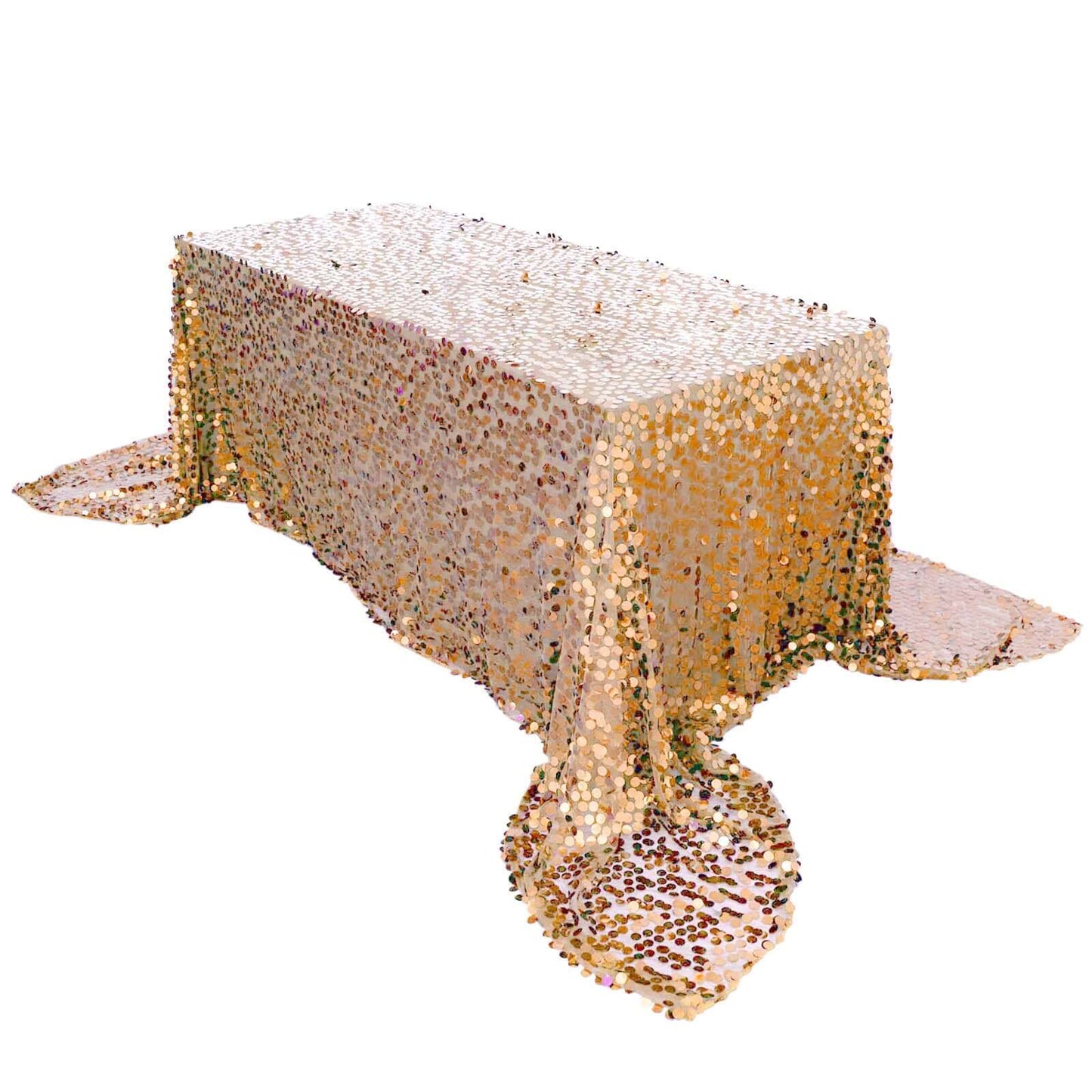 Sequin 90"x156" Rectangle Tablecloth Matte Champagne - Seamless Big Payette Table Cover Pro Linens