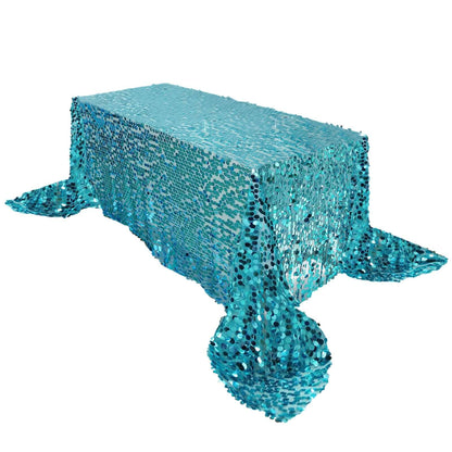 Sequin 90"x156" Rectangle Tablecloth Turquoise - Seamless Big Payette Table Cover - Pro Linens