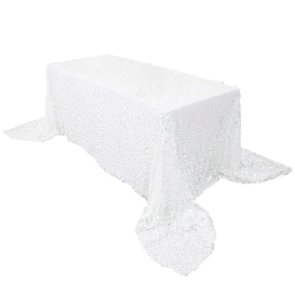 Sequin 90"x156" Rectangle Tablecloth White - Seamless Big Payette Table Cover - Pro Linens