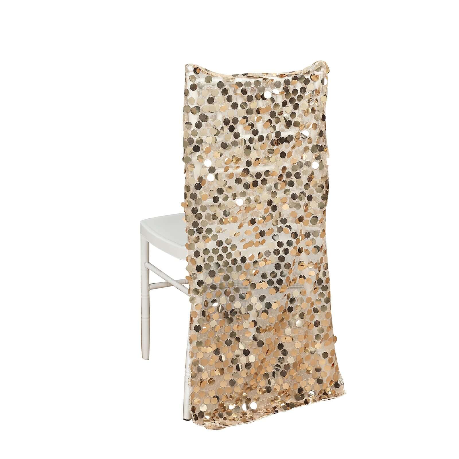 Sequin Chair Slipcover Big Payette Design for Chiavari Chairs Champagne - Glittering Chair Back Cover Pro Linens