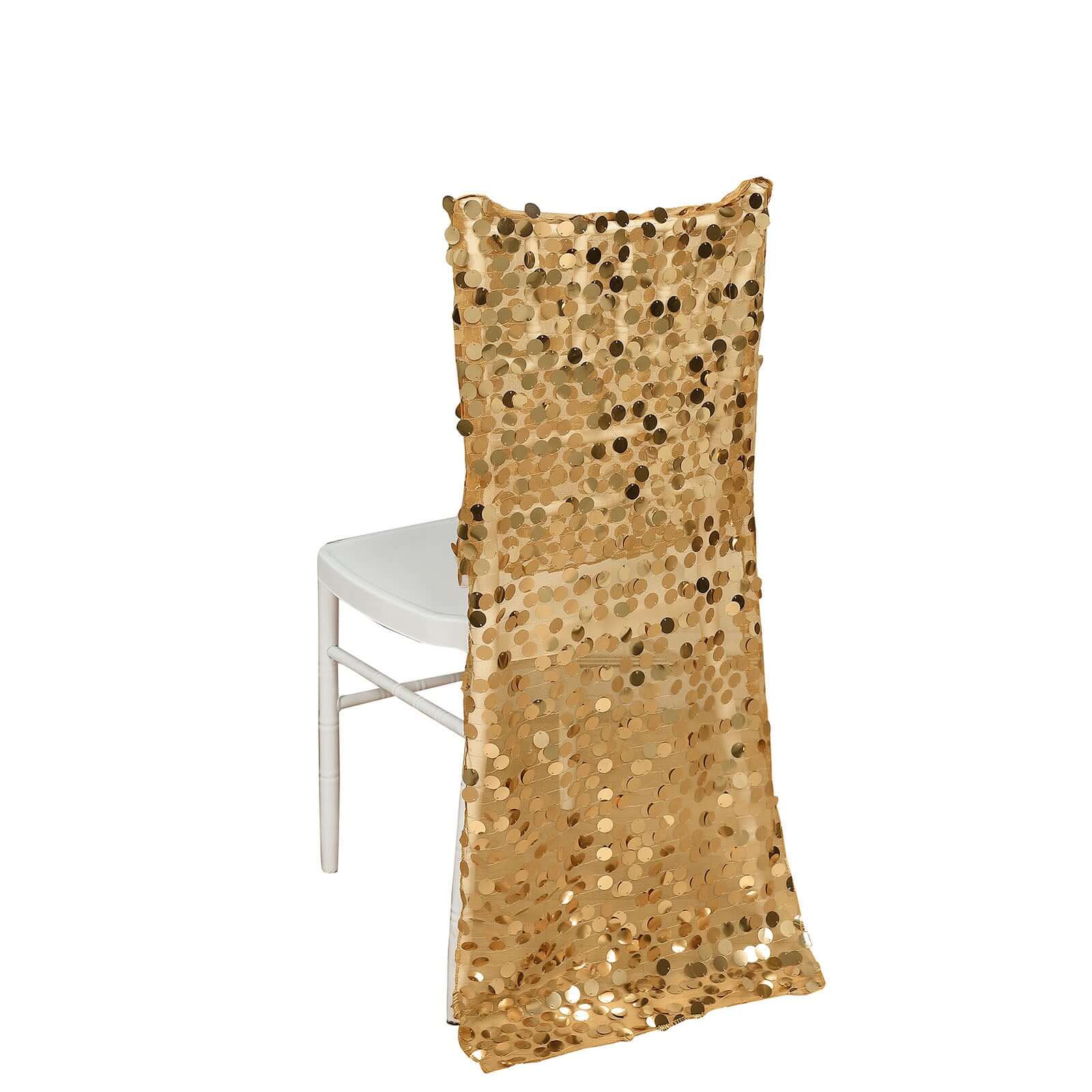 Sequin Chair Slipcover Big Payette Design for Chiavari Chairs Gold - Glittering Event Chair Back Cover Pro Linens