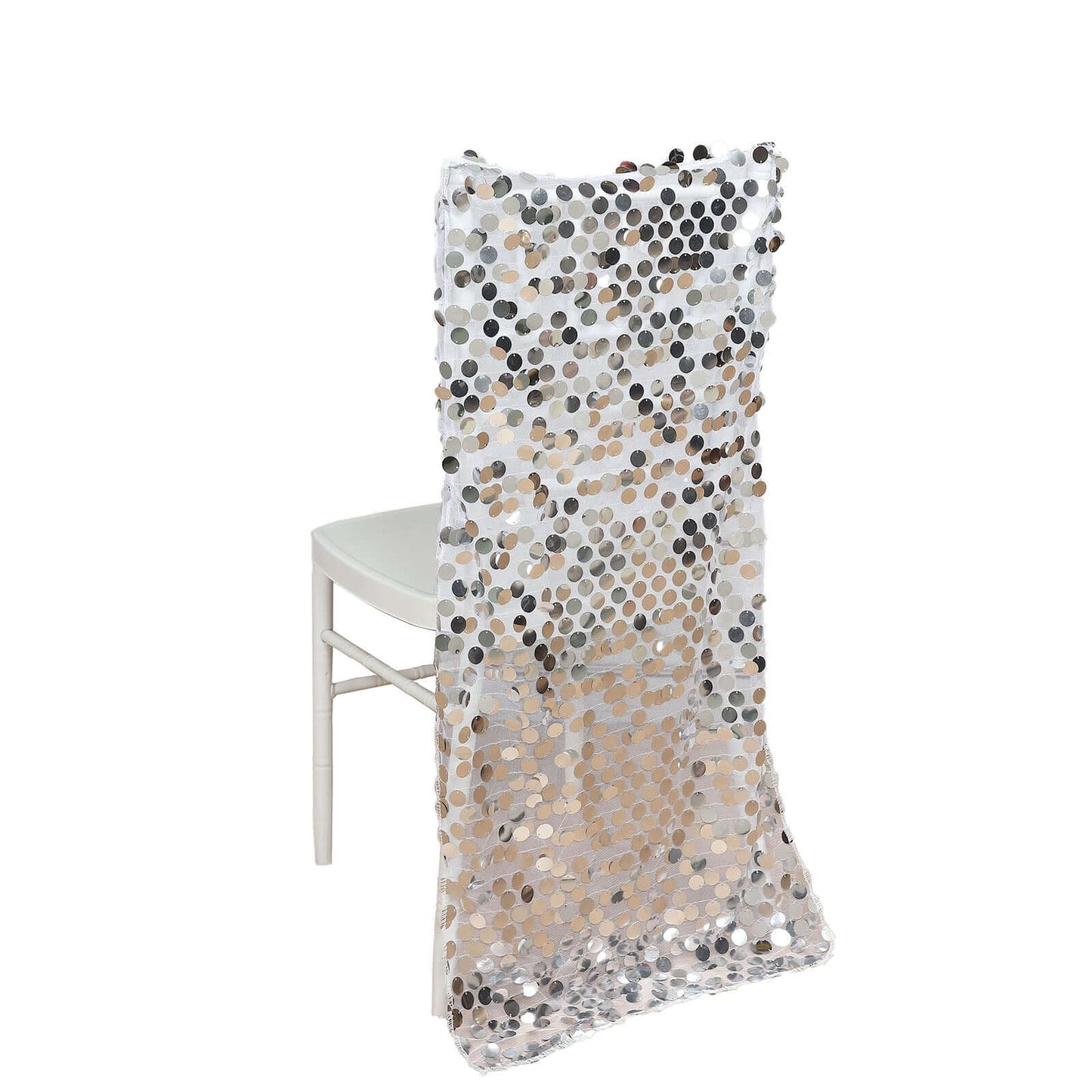 Sequin Chair Slipcover Big Payette Design for Chiavari Chairs Silver - Glittering Chair Back Cover Pro Linens