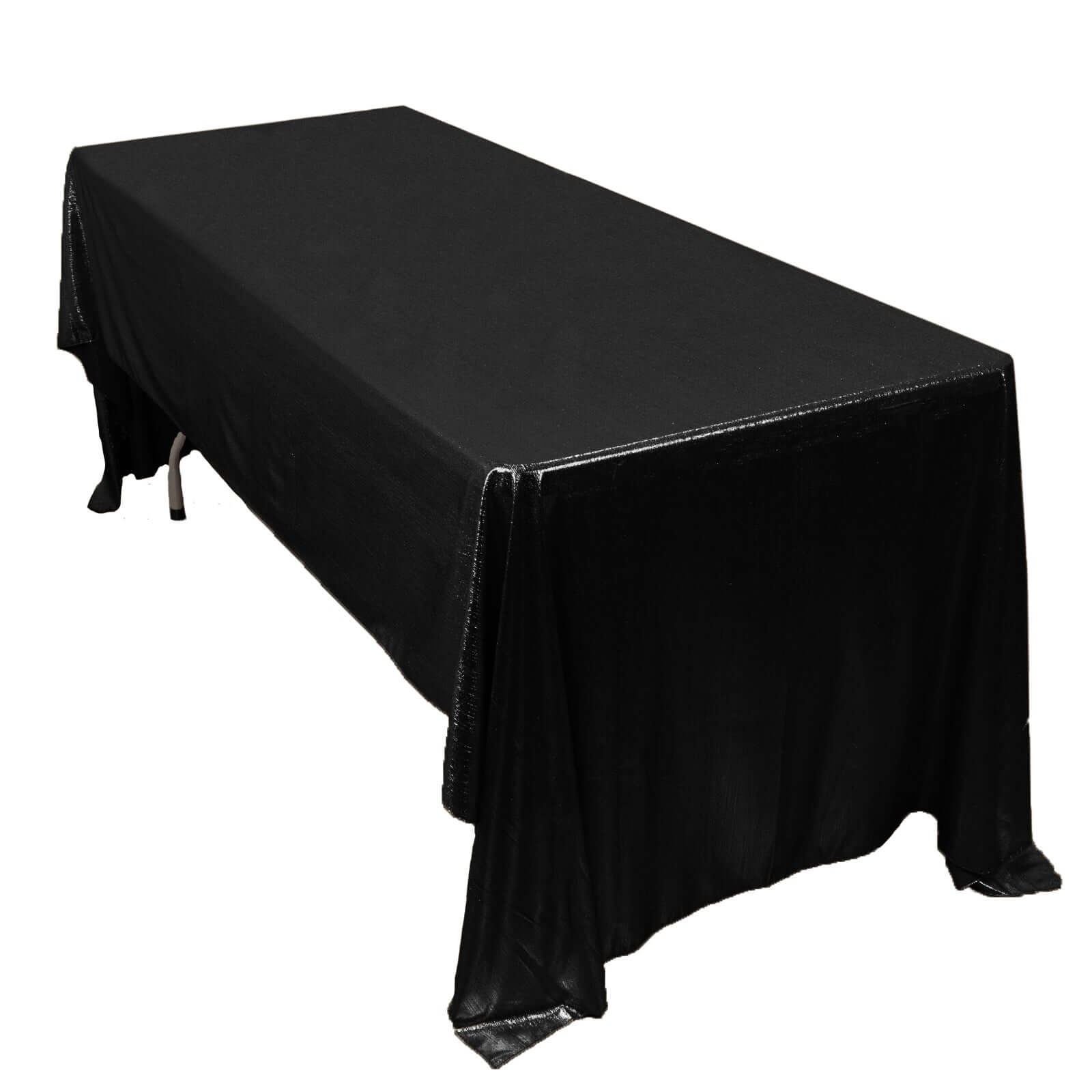 Sequin Dots Polyester 60"x126" Rectangle Tablecloth Shimmering Black - Wrinkle Free & Sparkling Table Cover - Pro Linens