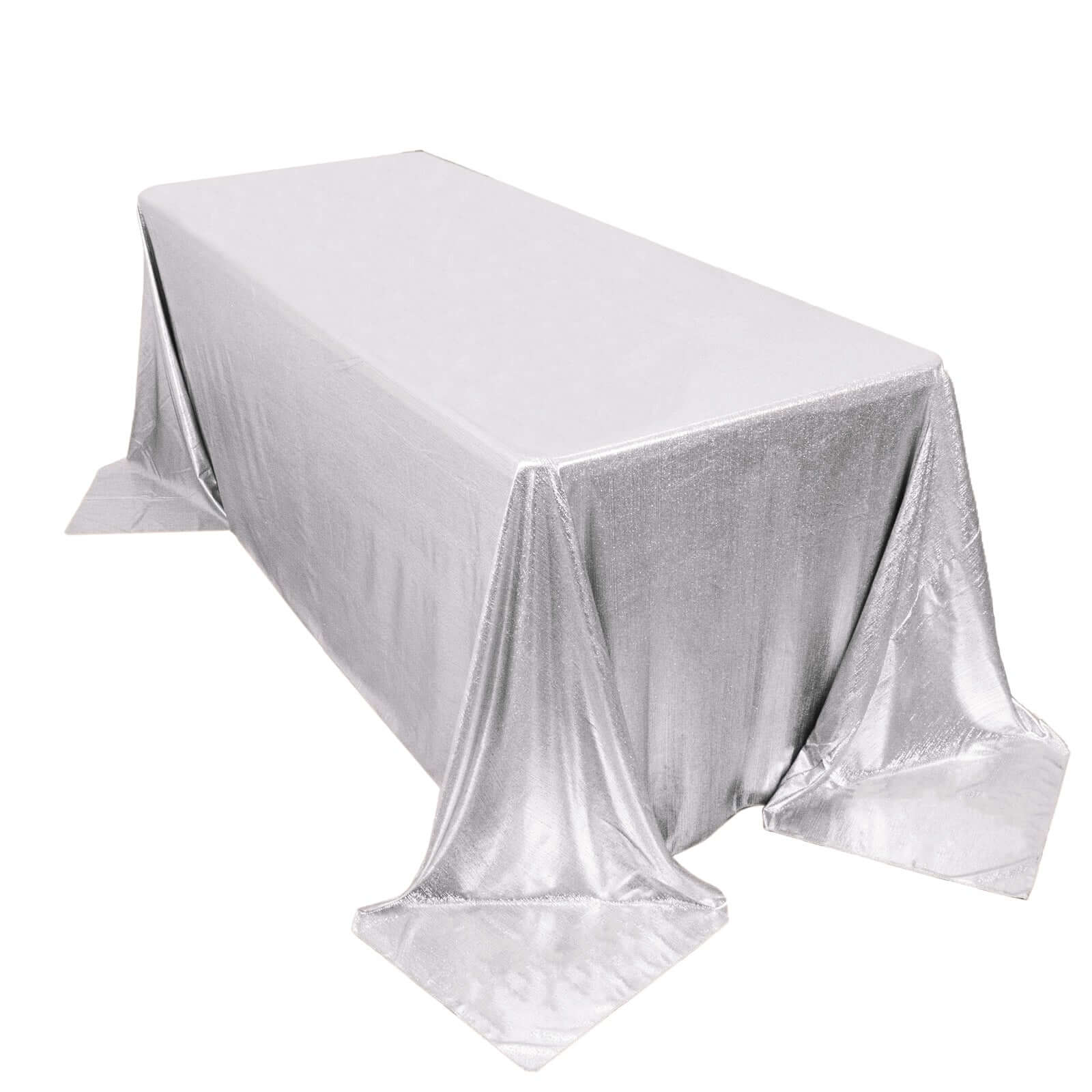 Sequin Dots Polyester 90"x132" Rectangle Tablecloth Shimmering Silver - Seamless, Glittering & Wrinkle Free Table Cover - Pro Linens