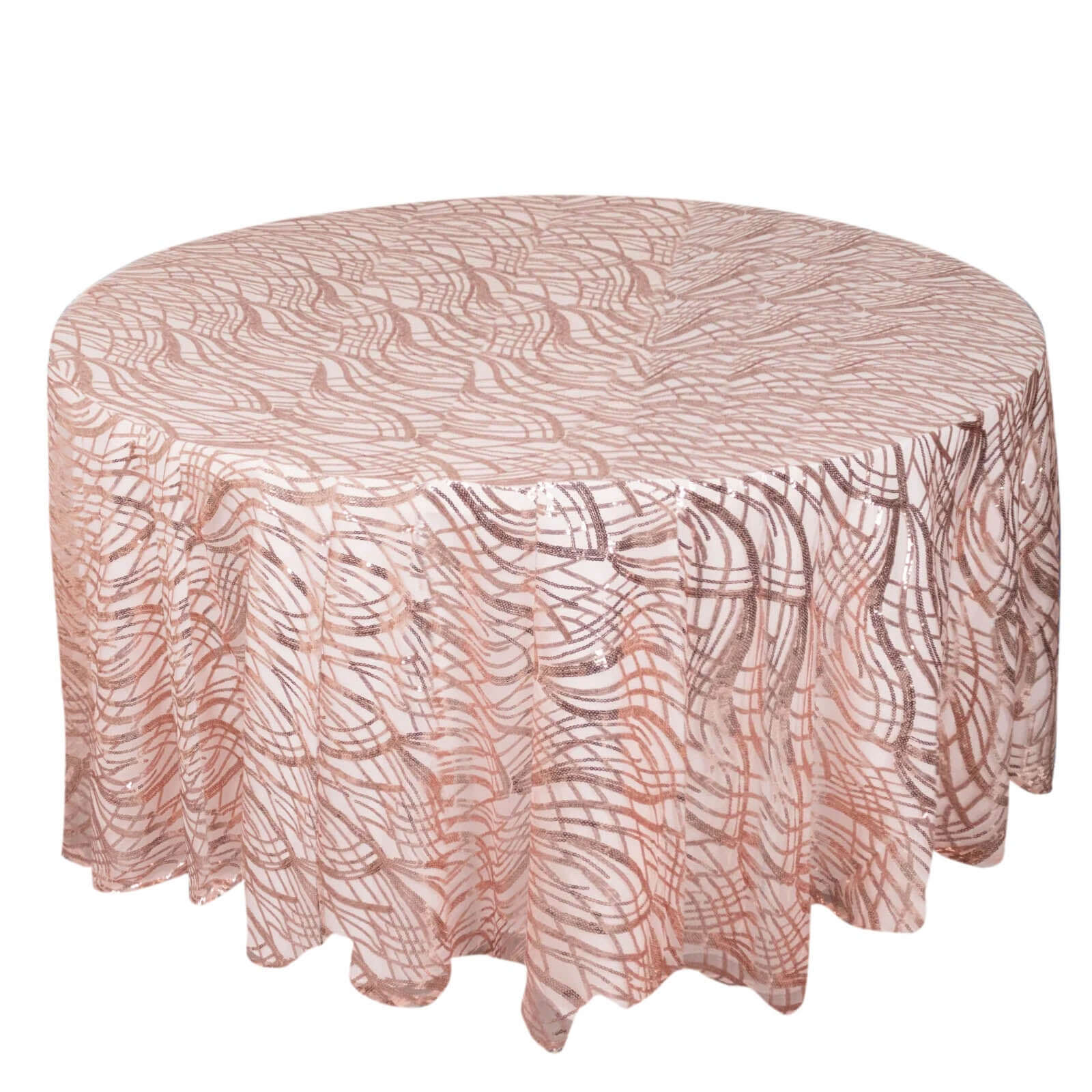 Sequin Mesh 120" Round Tablecloth Rose Gold - Seamless Wave Embroidered Table Cover - Pro Linens