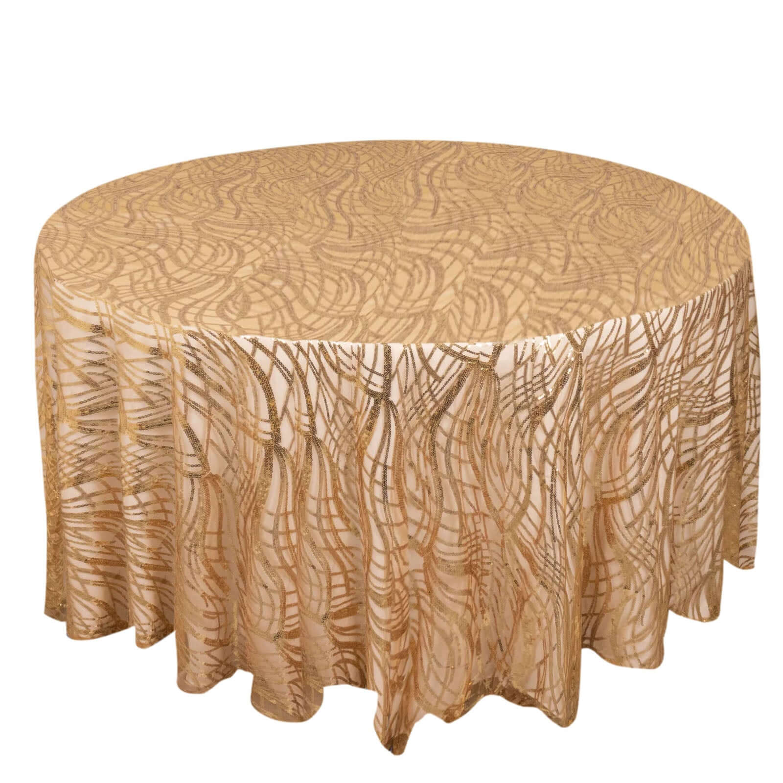 Sequin Mesh 120" Round Tablecloth Rose Gold/Gold - Seamless Wave Embroidered Table Cover - Pro Linens