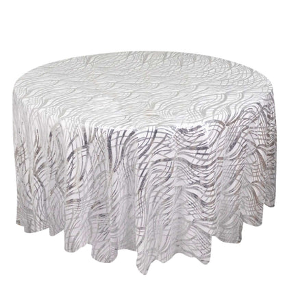 Sequin Mesh 120" Round Tablecloth Silver - Seamless Wave Embroidered Table Cover - Pro Linens