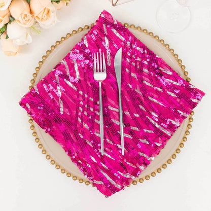 Sequin Mesh 20"x20" Napkin Fuchsia Silver - Wave Embroidered Reusable Napkin Pro Linens