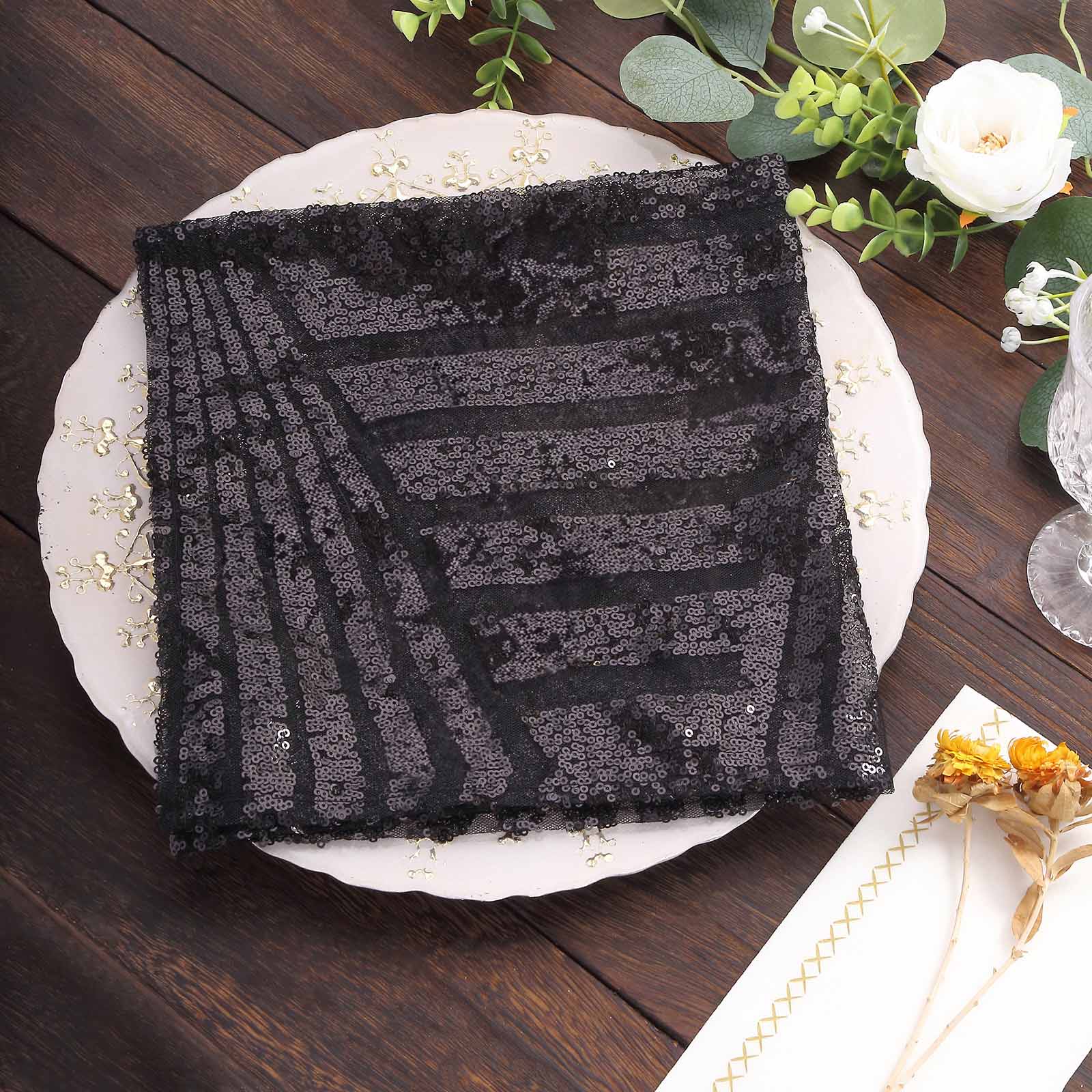 Sequin Napkins 20"x20" Black - Diamond Pattern Reusable Napkin Pro Linens